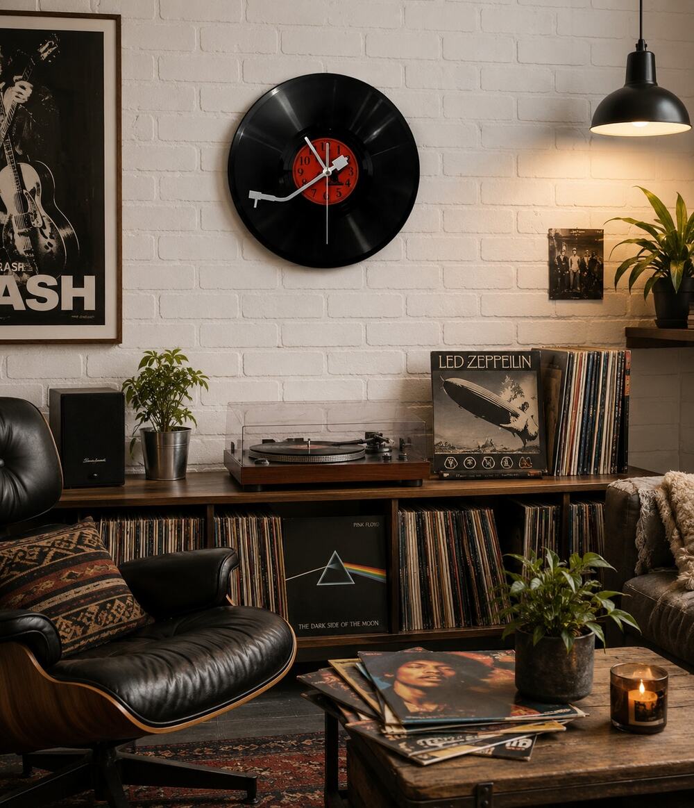 BLACK Vinyl Record Clock - 11.8"